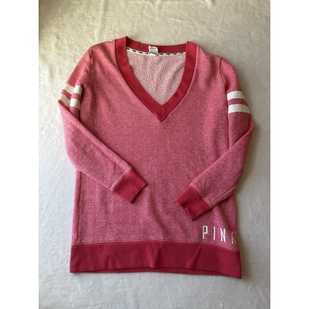 PINK Victoria's Secret Striped Knit Pullover Sweater V-Neck Pink White XS